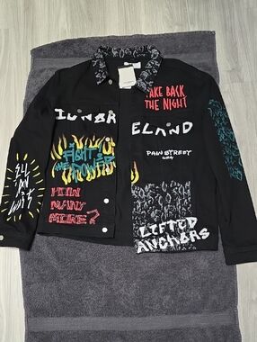 Black Graphic Patchwork Men's Jacket
